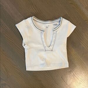 Urban Outfitters Cream Ribbed Short Sleeve Top